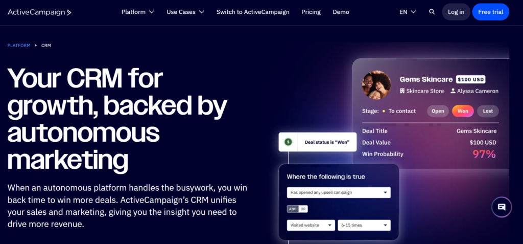 Best Email Marketing Software for Small Businesses (2026) ActiveCampaign email marketing and CRM automation dashboard interface