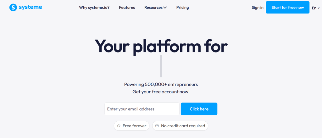 Best Email Marketing Software for Small Businesses (2026) Systeme.io dashboard with email marketing, funnels, and automation features
